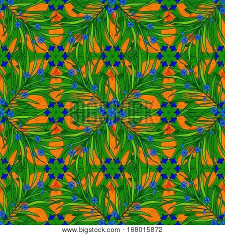 Stock Vector Illustration. Blue. Grass. Orange. Green.