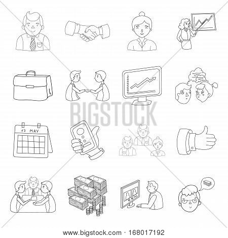 Conference and negetiations set icons in outline design. Big collection of conference and negetiations vector symbol stock illustration