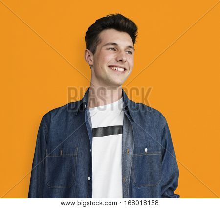 Portrait of Young Adult Caucasian Man Smiling Isolated