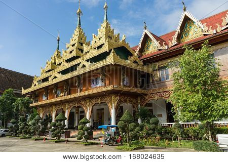 Kanchanaburi Thailand - January 13 2017: Wang Wi Weh Karam Temple ; Always open for tourist to take a picture and make merit at Sangkhlaburi Kanchanaburi Thailand