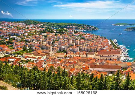 Hvar Island Old Historic Center Aerial Panoramic
