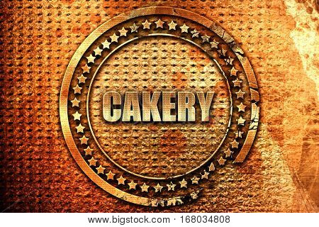 cakery, 3D rendering, grunge metal stamp