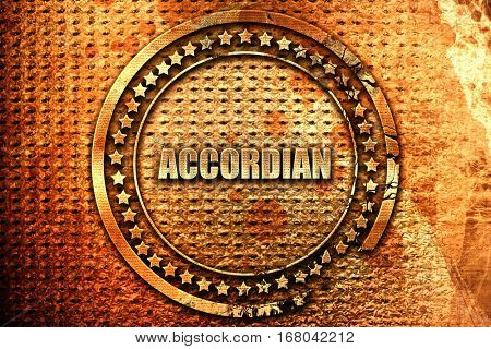 accordian, 3D rendering, grunge metal stamp
