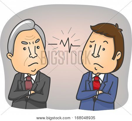 Illustration Demonstrating the Generation Gap Between a Young Employee and an Elderly Colleague Having an Argument
