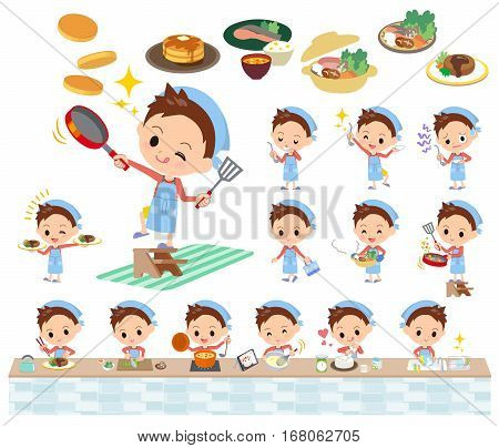Red Clothing Short Hair Boy Cooking
