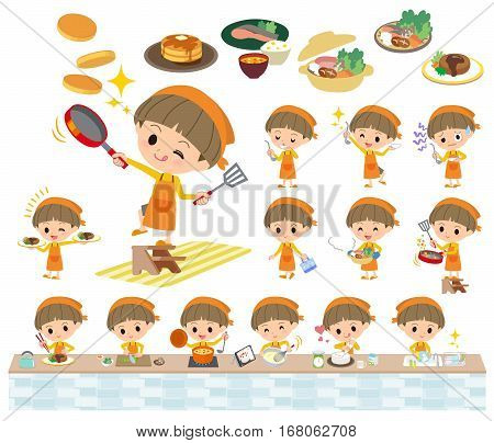 Yellow Clothes Bobbed Boy Cooking