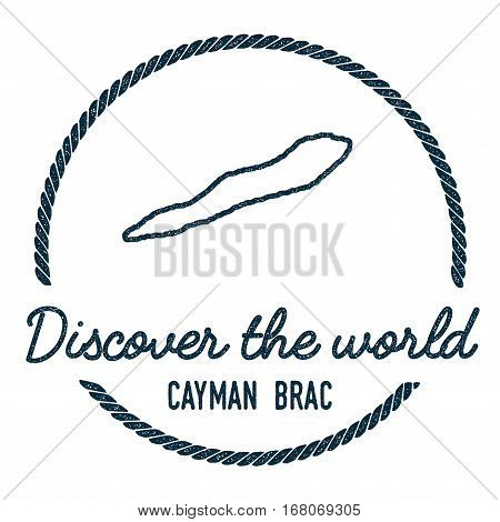 Cayman Brac Map Outline. Vintage Discover The World Rubber Stamp With Island Map. Hipster Style Naut