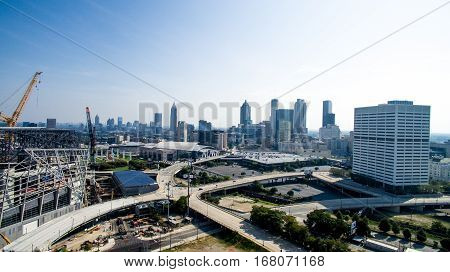 Downtown Atlanta Gerogia. New stadium construction for sports team.
