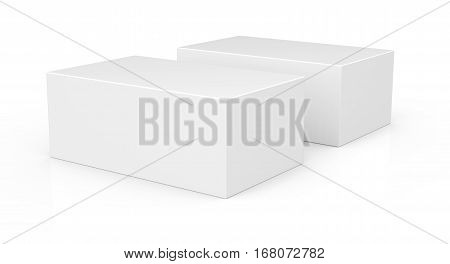 two blank white boxes packaging template 3d rendering white background