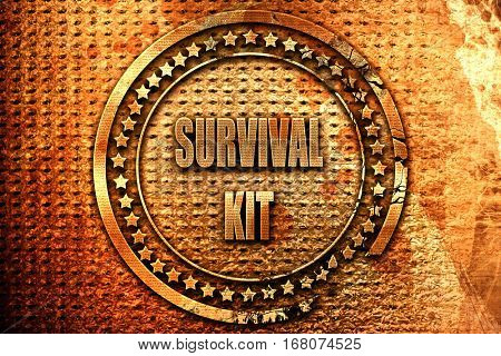 Survival kit sign, 3D rendering, grunge metal stamp