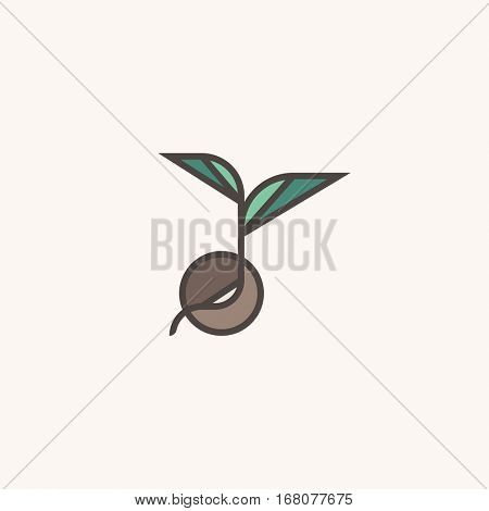 Fresh organic sprout. Modern line logo mark template with sprouting seed