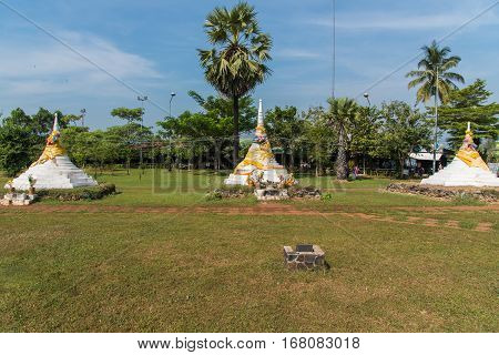 Dan Chedi Sam Ong or Three Pagodas Pass is a border pass to the Union of Myanmar at Sanghklaburi province Thailand