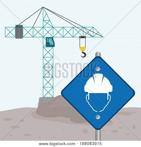 road sign faceless man crane cement under construction vector illustration eps 10