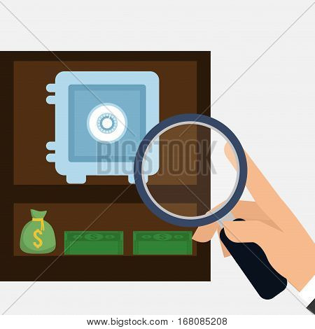 hand holding search safe box money bag vector illusrtration eps 10