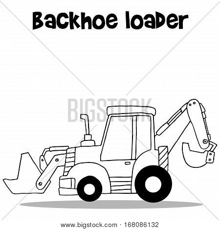 Backhoe loader for industry cartoon hand draw