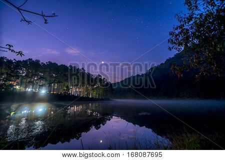 Stars Night Sky At Pang Ung Lake, Pang Ung