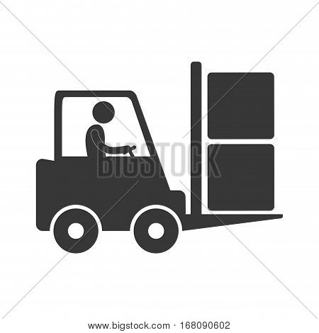 worker driving forklift truck delivery box figure pictogram vector illustration eps 10