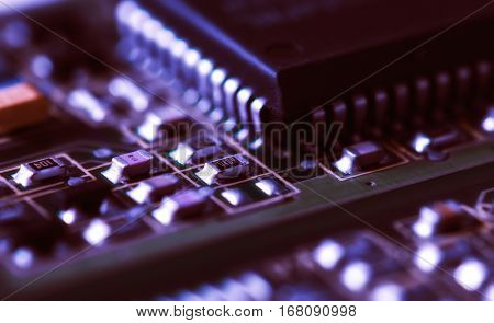 Electronic circuit board. CPU and memory chips