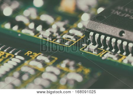 Electronic circuit board. CPU and memory chips
