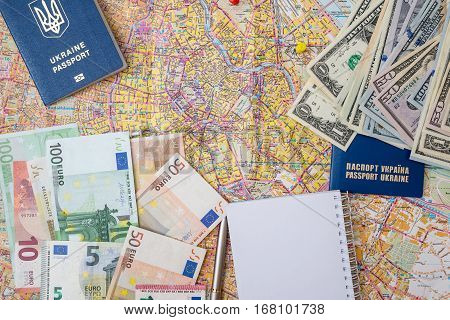 travel concept - momey, passport close up