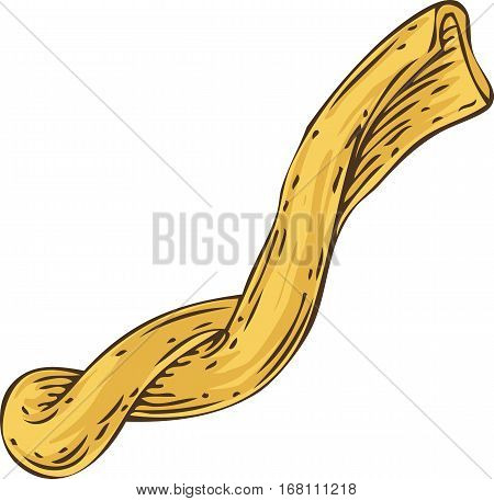 Italian Pasta. Casarecce. Hand Drawn Illustration Isolated on a White