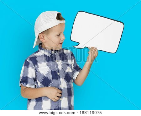 Caucasian Little Boy Holding Chatbox Papercraft