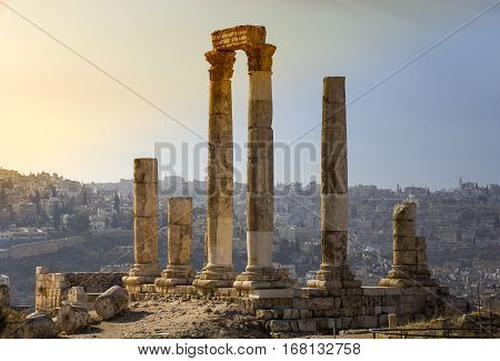 The ruins of the ancient citadel in Amman, Jordan