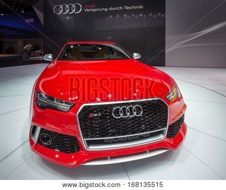 DETROIT MI/USA - JANUARY 13 2015: Audi RS7 Quattro car at the North American International Auto Show (NAIAS) one of the most influential car shows in the world each year.