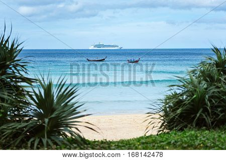 A cruise ship. Cruise ship in blue sea