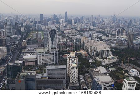 The townscape from above in a cloudy awning bores