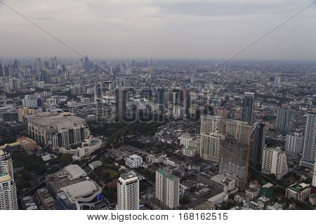 The townscape from above in a cloudy awning bores