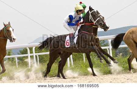 Finish horse racing the prize of Bolshoi Letni in Pyatigorsk,Northern Caucasus, Russia.