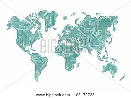 World Map Circuit Board Design Vector illustration