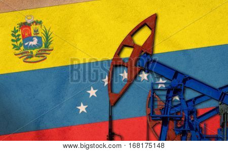 Oil Pump On Background Of The Flag Venezuela