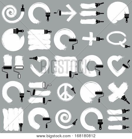Set of vector art hand-painted signs created with smudge brushstrokes symbols drawn with paintbrush. Monochrome elements made on different social themes can be used in web and graphic design.