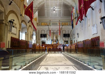 ROME ITALY - JANUARY 29 2017: Municipal policeman in the Aula Giulio Cesare Palazzo Senatorio is the seat of the Roman Council