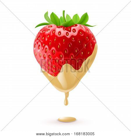 Big Fresh Strawberry Dipped in White Chocolate Fondue