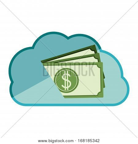 cloud tridimensional in cumulus shape with stacked banknote vector illustration