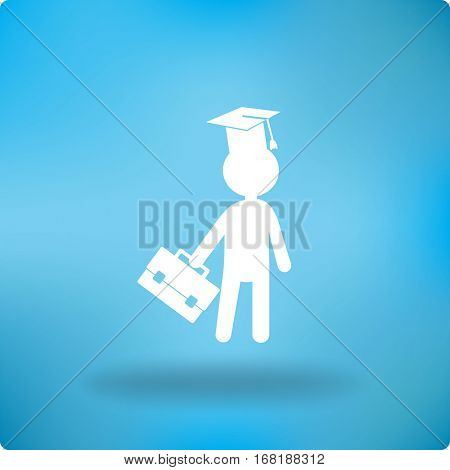 Flat icon. The man in the square academic cap with a briefcase.