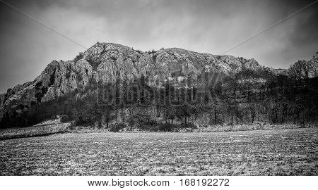 Winter landscape in the rural mountain village