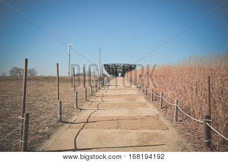 walkway in sky park scenery in winter background