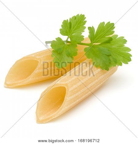 Italian pasta isolated on white background. Pennoni. Penne rigate