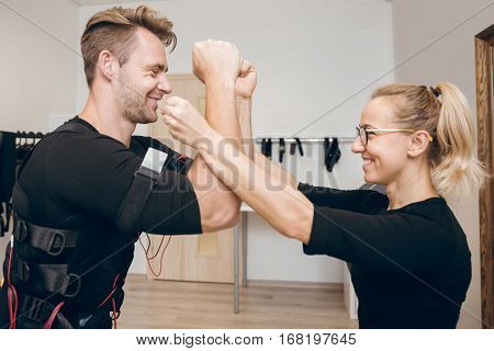 Man And His Coach Training Together