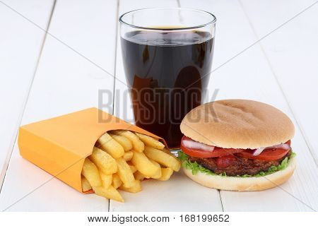 Hamburger And Fries Menu Meal Combo Cola