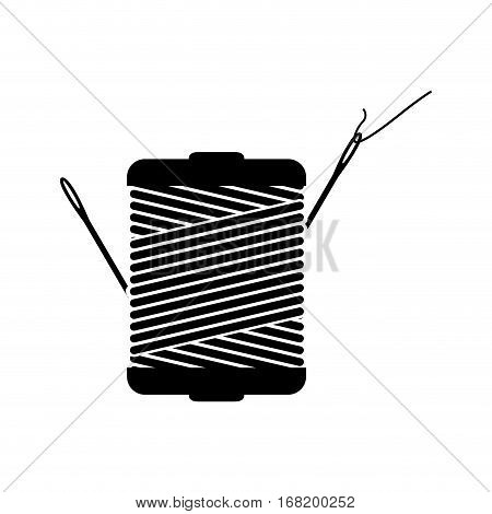 monochrome silhouette with thread spool and sewing needle vector illustration