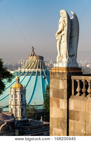 Statue of an angel next to the Basilica of Guadalupe in Mexico City