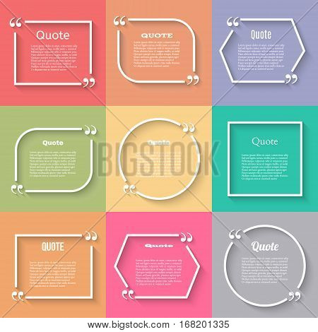 Quote blank template. Quote bubble. Empty template. Circle business card template, paper sheet, information, text. Flat design. Print design. Quote form. Template vector set