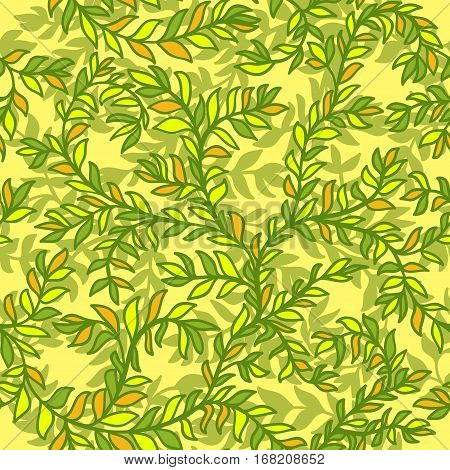 Seamless floral hand drawn green and yellow ornament