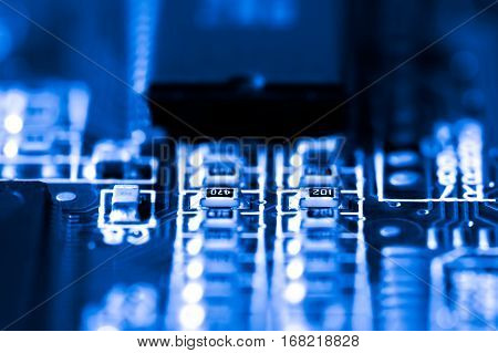 Electronic circuit board. CPU and memory chips