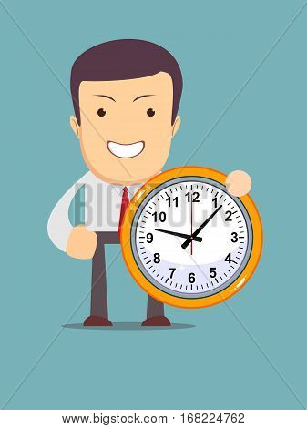 man holding a watch. Concept of time management in business work. Stock vector illustration